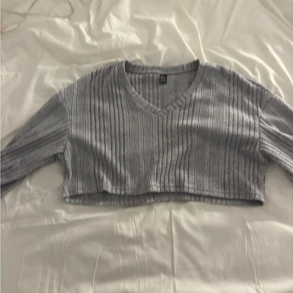 SHEIN Light Gray Ribbed Knit Top